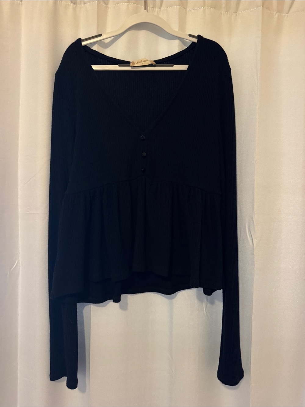 Altar'd State Black V-Neck Peplum Button-Front Sweater